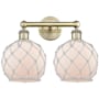 Innovations Lighting Farmhouse Rope 2 Light 17" Wide Vanity Light Antique Brass / White Glass with White Rope