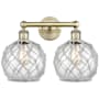 Innovations Lighting Farmhouse Rope 2 Light 17" Wide Vanity Light Antique Brass / Clear Glass with White Rope