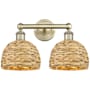 Innovations Lighting Woven Rattan 2 Light 17" Wide Vanity Light Antique Brass / Natural