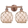 Innovations Lighting Farmhouse Rope 2 Light 17" Wide Vanity Light Antique Copper / White Glass with Brown Rope