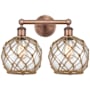 Innovations Lighting Farmhouse Rope 2 Light 17" Wide Vanity Light Antique Copper / Clear Glass with Brown Rope