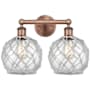 Innovations Lighting Farmhouse Rope 2 Light 17" Wide Vanity Light Antique Copper / Clear Glass with White Rope