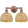 Innovations Lighting Woven Rattan 2 Light 17" Wide Vanity Light Antique Copper / Natural
