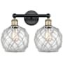 Innovations Lighting Farmhouse Rope 2 Light 17" Wide Vanity Light Black Antique Brass / Clear Glass with White Rope