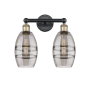 Innovations Lighting Vaz 2 Light 15" Wide Vanity Light Black Antique Brass / Light Smoke