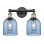 Innovations Lighting Bella 2 Light 15" Wide Vanity Light Black Antique Brass / Princess Blue