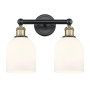 Innovations Lighting Bella 2 Light 15" Wide Vanity Light Black Antique Brass / Glossy White