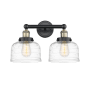 Innovations Lighting Bell 2 Light 16" Wide Vanity Light Black Antique Brass / Clear Deco Swirl