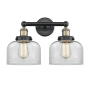 Innovations Lighting Bell 2 Light 16" Wide Vanity Light Black Antique Brass / Clear