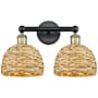 Innovations Lighting Woven Rattan 2 Light 17" Wide Vanity Light Black Antique Brass / Natural