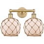 Innovations Lighting Farmhouse Rope 2 Light 17" Wide Vanity Light Brushed Brass / White Glass with Brown Rope