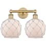 Innovations Lighting Farmhouse Rope 2 Light 17" Wide Vanity Light Brushed Brass / White Glass with White Rope