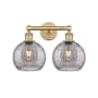Innovations Lighting Athens Deco Swirl 2 Light 17" Wide Vanity Light Brushed Brass / Light Smoke Deco Swirl