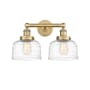 Innovations Lighting Bell 2 Light 16" Wide Vanity Light Brushed Brass / Clear Deco Swirl