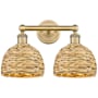 Innovations Lighting Woven Rattan 2 Light 17" Wide Vanity Light Brushed Brass / Natural