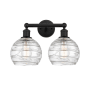 Innovations Lighting Athens 2 Light 17" Wide Vanity Light Matte Black / Clear Deco Swirl