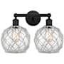 Innovations Lighting Farmhouse Rope 2 Light 17" Wide Vanity Light Matte Black / Clear Glass with White Rope