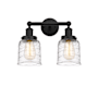 Innovations Lighting Bell 2 Light 16" Wide Vanity Light Matte Black / Clear Deco Swirl