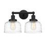 Innovations Lighting Bell 2 Light 16" Wide Vanity Light Matte Black / Clear Deco Swirl