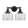 Innovations Lighting Bell 2 Light 16" Wide Vanity Light Matte Black / Clear
