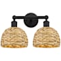 Innovations Lighting Woven Rattan 2 Light 17" Wide Vanity Light Matte Black / Natural