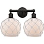 Innovations Lighting Farmhouse Rope 2 Light 17" Wide Vanity Light Oil Rubbed Bronze / White Glass with White Rope
