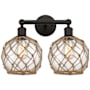 Innovations Lighting Farmhouse Rope 2 Light 17" Wide Vanity Light Oil Rubbed Bronze / Clear Glass with Brown Rope