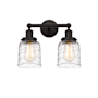 Innovations Lighting Bell 2 Light 16" Wide Vanity Light Oil Rubbed Bronze / Clear Deco Swirl