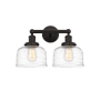 Innovations Lighting Bell 2 Light 16" Wide Vanity Light Oil Rubbed Bronze / Clear Deco Swirl