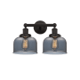 Innovations Lighting Bell 2 Light 16" Wide Vanity Light Oil Rubbed Bronze / Plated Smoke