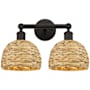 Innovations Lighting Woven Rattan 2 Light 17" Wide Vanity Light Oil Rubbed Bronze / Natural
