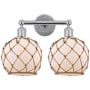 Innovations Lighting Farmhouse Rope 2 Light 17" Wide Vanity Light Polished Chrome / White Glass with Brown Rope