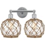 Innovations Lighting Farmhouse Rope 2 Light 17" Wide Vanity Light Polished Chrome / Clear Glass with Brown Rope