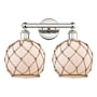 Innovations Lighting Farmhouse Rope 2 Light 17" Wide Vanity Light Polished Nickel / White Glass with Brown Rope