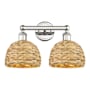 Innovations Lighting Woven Rattan 2 Light 17" Wide Vanity Light Polished Nickel / Natural