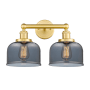 Innovations Lighting Bell 2 Light 16" Wide Vanity Light Satin Gold / Plated Smoke