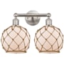 Innovations Lighting Farmhouse Rope 2 Light 17" Wide Vanity Light Brushed Satin Nickel / White Glass with Brown Rope