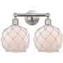Innovations Lighting Farmhouse Rope 2 Light 17" Wide Vanity Light Brushed Satin Nickel / White Glass with White Rope