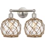 Innovations Lighting Farmhouse Rope 2 Light 17" Wide Vanity Light Brushed Satin Nickel / Clear Glass with Brown Rope