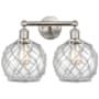 Innovations Lighting Farmhouse Rope 2 Light 17" Wide Vanity Light Brushed Satin Nickel / Clear Glass with White Rope