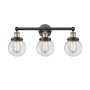 Innovations Lighting Beacon 3 Light 25" Wide Vanity Light Black Antique Brass / Clear / Multi-Colored
