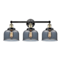 Innovations Lighting Bell 3 Light 25" Wide Vanity Light Black Antique Brass / Plated Smoke