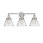 Innovations Lighting Cone 3 Light 26" Wide Vanity Light Brushed Satin Nickel / Clear