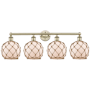 Innovations Lighting Farmhouse Rope 4 Light 35" Wide Vanity Light Antique Brass / White Glass with Brown Rope