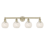 Innovations Lighting White Mouchette 4 Light 33" Wide Vanity Light Antique Brass
