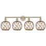 Innovations Lighting Farmhouse Rope 4 Light 35" Wide Vanity Light Antique Brass / Clear Glass with Brown Rope