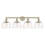 Innovations Lighting Bell 4 Light 34" Wide Vanity Light Antique Brass / Clear Deco Swirl