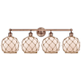 Innovations Lighting Farmhouse Rope 4 Light 35" Wide Vanity Light Antique Copper / White Glass with Brown Rope