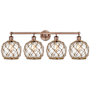 Innovations Lighting Farmhouse Rope 4 Light 35" Wide Vanity Light Antique Copper / Clear Glass with Brown Rope