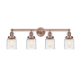Innovations Lighting Bell 4 Light 34" Wide Vanity Light Antique Copper / Clear Deco Swirl / Multi-Colored